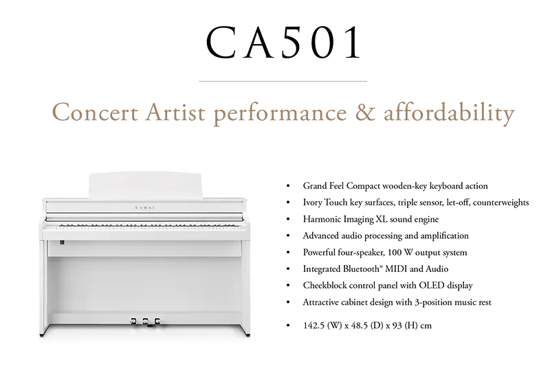 Kawai CA501 digital piano dengan desain premium dan panel kayu realistis - Allegro Piano