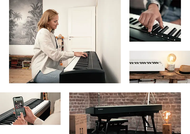 Piano digital Kawai ES120 berdesain ringan dan ramping, cocok untuk pemula dan musisi mobile - Allegro piano