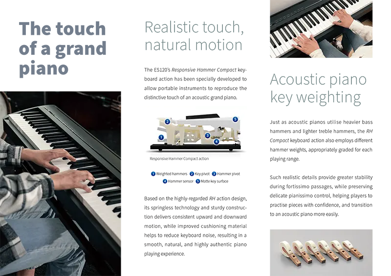 Kawai ES120 digital piano portabel dengan 88 tuts responsif dan suara piano autentik - Allegro piano