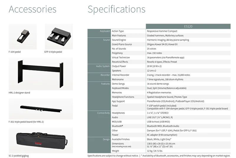 spesifikasi digital piano kawai es120 - Allegro piano