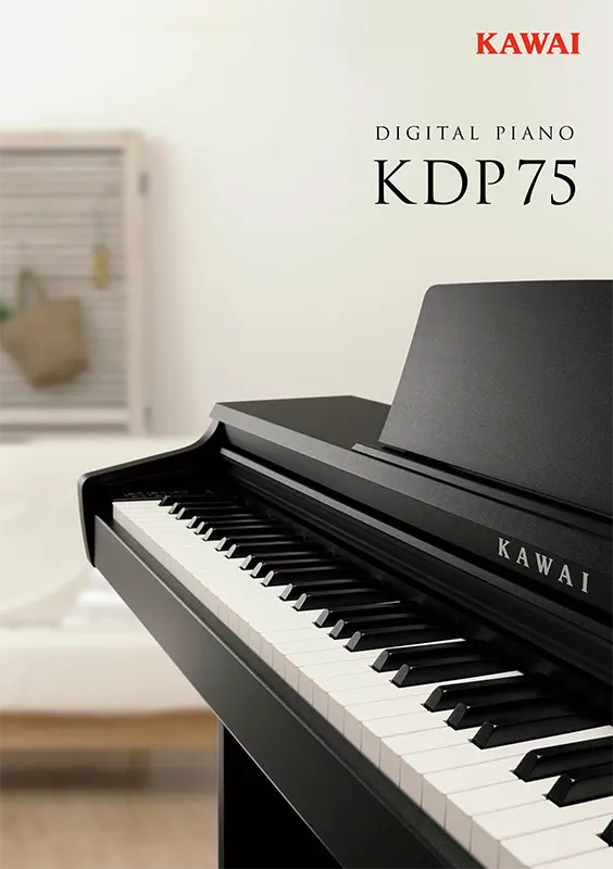 Close-up tuts Kawai KDP75 dengan mekanisme Responsive Hammer Compact untuk nuansa piano akustik - Allegro piano