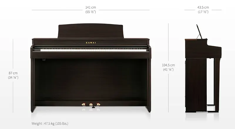 Piano digital Kawai CN301 dengan desain kabinet modern dan 88 tuts responsif - Allegro piano