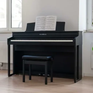 Kawai CA401 dalam warna putih elegan ditempatkan di ruang keluarga minimalis - Allegro piano
