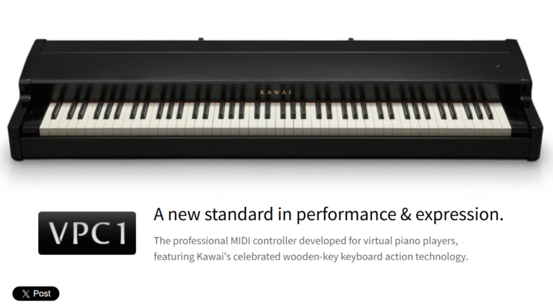 Kawai VPC, keyboard controller premium dengan aksi tuts kayu yang responsif, dirancang untuk pianis dan produser musik digital, tersedia di Allegro Piano.
