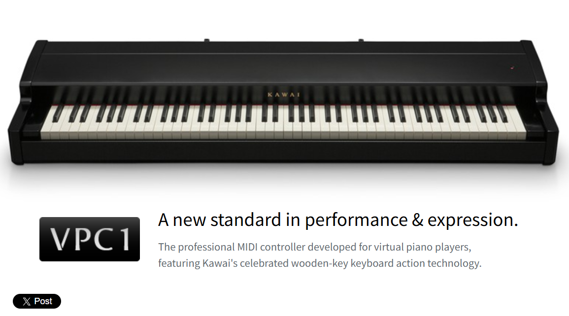 Kawai VPC, keyboard controller premium dengan aksi tuts kayu yang responsif, dirancang untuk pianis dan produser musik digital, tersedia di Allegro Piano.