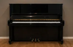Upright piano Yamaha LU-101 hitam glossy tampak depan elegan